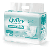LivDry Unisex Incontinence Pad | Super Absorbent + Odor Control Insert Pad for Protective Underwear, 30-Pack