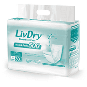 LivDry Unisex Incontinence Pad | Super Absorbent + Odor Control (Insert Pad for Protective Underwear, 30-Pack)