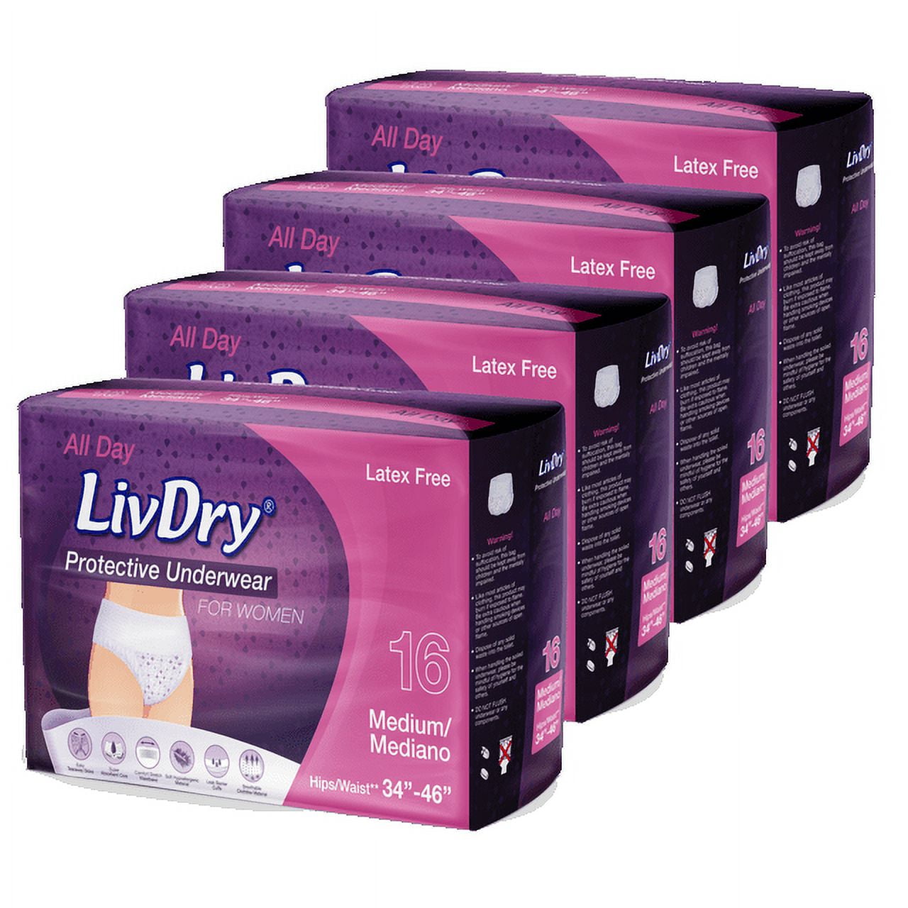 LivDry Womens Adult Incontinence Underwear, Purple Flowers