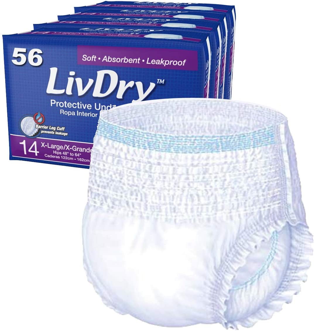 LivDry Adult Diapers for Women and Men, Extra Comfort Incontinence  Underwear, High Absorbing (Medium, 76-Pack) 