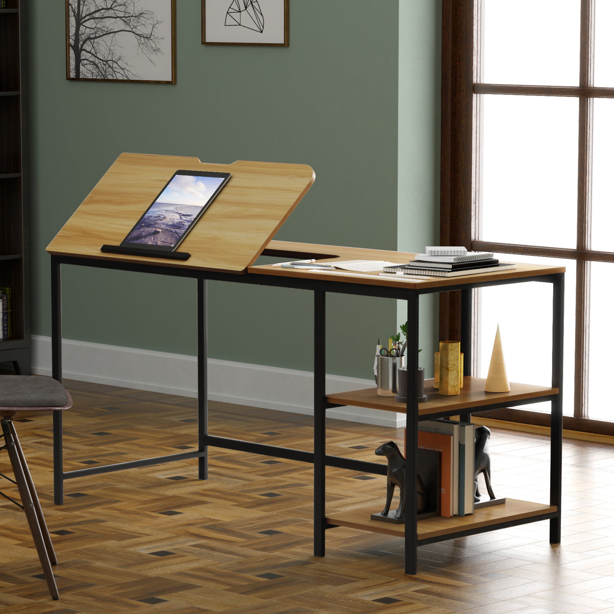 AOOKMIYA Wood Drawing Table Liftable Sketch Bookshelf Easel Stand Desk