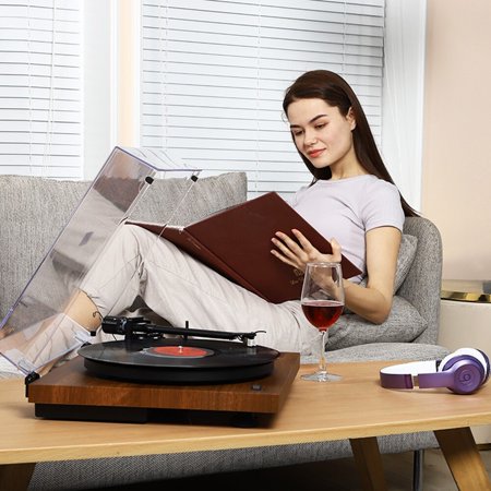 LivEditor Classic Bluetooth Turntable Vinyl Record Player Walnut