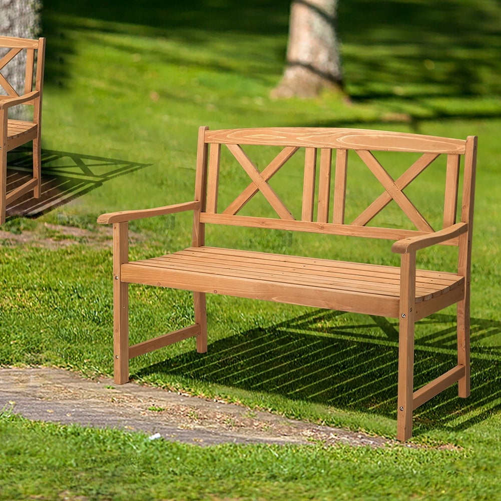LivEditor Outdoor Garden Fir Wooden Bench with Comfortable Slanted Seat Walmart