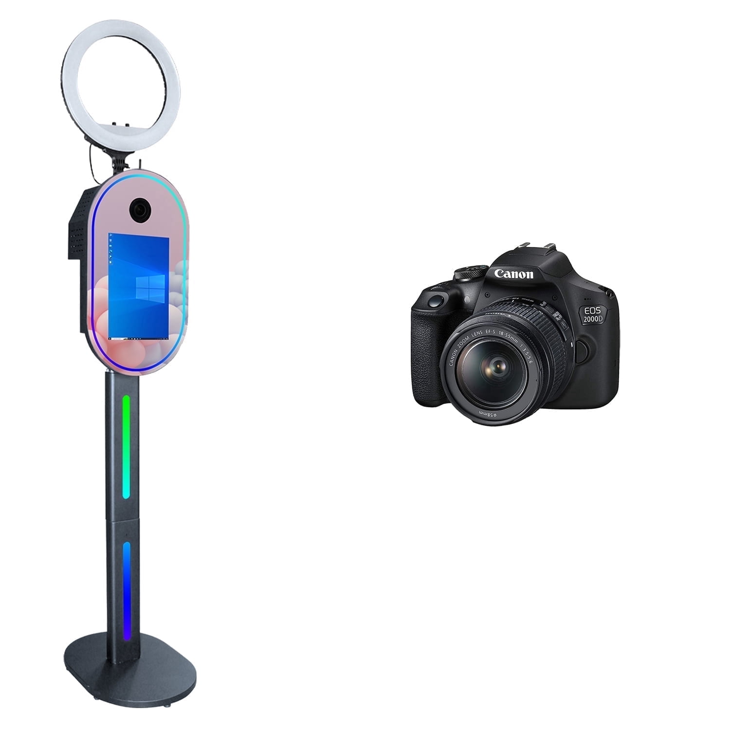LivFiv 15.6inch Touch Screen Mirror Photobooth Machine with Stand for Wedding Party and Flight Case