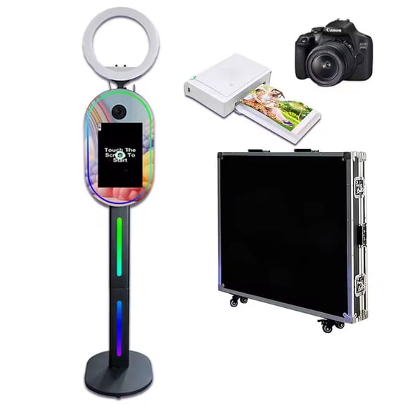 LivFiv 15.6inch Touch Screen Mirror Photobooth Machine with Flight Case for Selfie Party Wedding