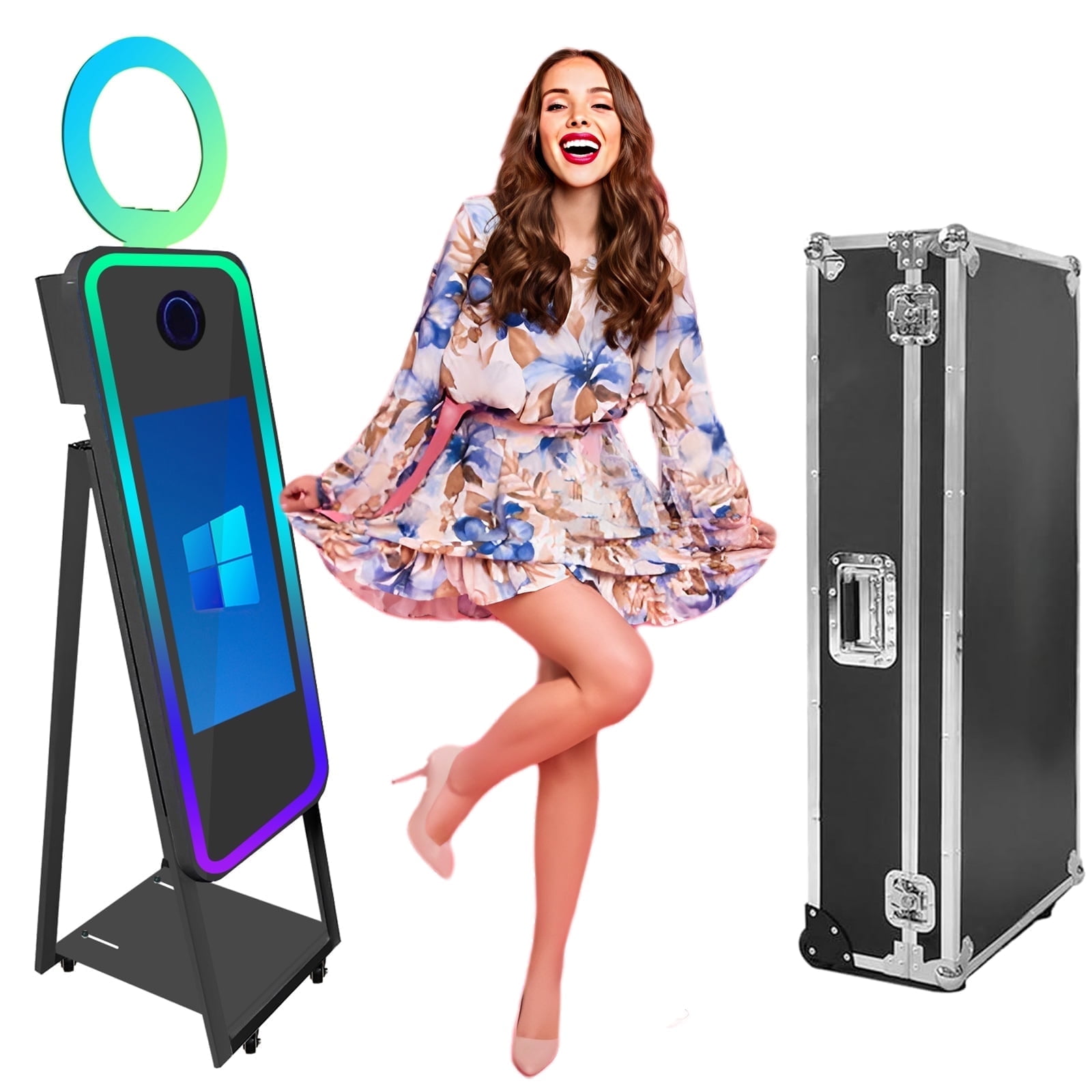 LivFiv 40'' Mirror Photobooth with 21.5" Touch Screen Selfie Machine and Flight Case for Wedding Party Event
