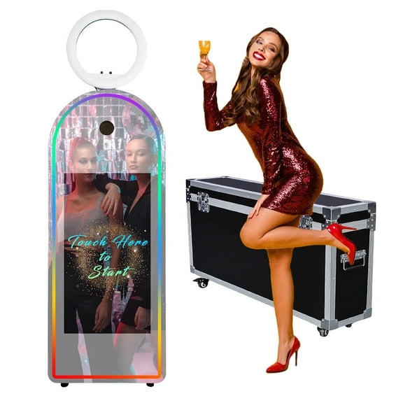 LivFiv Magic Mirror Photobooth 32"Selfie Touch Screen Machine for Wedding Party with Flight Case