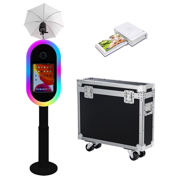 LivFiv Photo Booth Selfie Machine Compatible iPad Photobooth for (10.2-13inch) RGB Light and Flashlight Floor Stand with Flight Case for Wedding Event Birthday