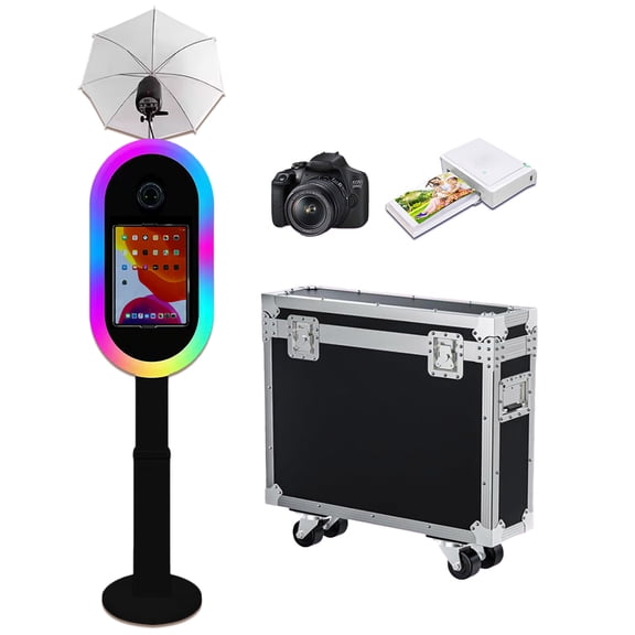 LivFiv Photo Booth Selfie Machine Compatible iPad Photobooth for (10.2-13inch) RGB Light and Flashlight Floor Stand with Flight Case for Wedding Event Birthday
