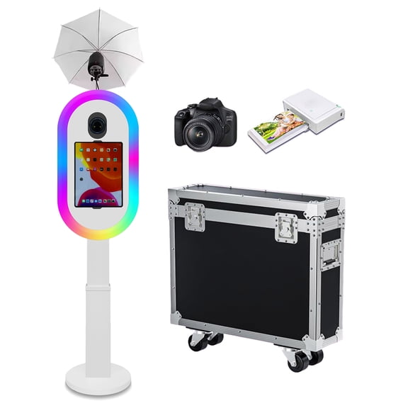 LivFiv Photo Booth Selfie Machine Compatible iPad Photobooth for (10.2-13inch) RGB Light and Flashlight Floor Stand with Flight Case for Wedding Event Birthday