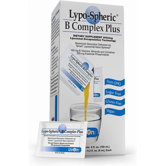 LivOn Laboratories LypoSpheric Liquid Vitamin B Complex Plus, 195 mg, 30 Packets