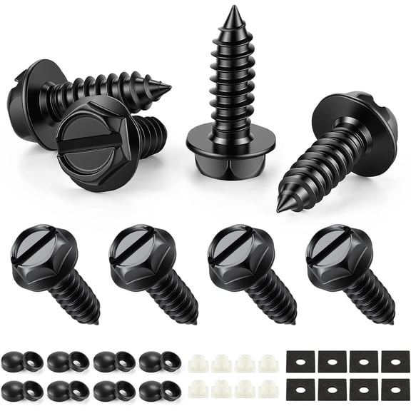 LivTee Rustproof License Plate Screws for Securing License Plates Frames and Covers on Cars and Trucks, 4 Sets Premium Stainless Steel Self Tapping Mounting Bolts (Black Zinc Plated)