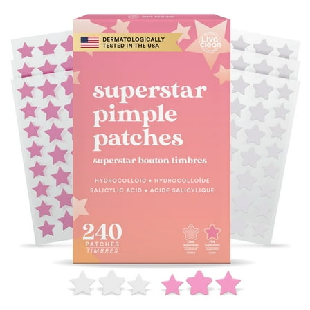 240 CT LivaClean Star Face Patches - Pink & White Patches Star Hydrocolloid Patch Cute, Cute Face Cover