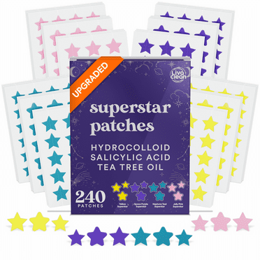 LivaClean Superstar Patches 240 CT Pimple Patches for Face w/Salicylic Acid & Tea Tree, Hydrocolloid Acne Patches Cute Star Pimple Patches for Healing, Cute Face Stickers, Zit Patch