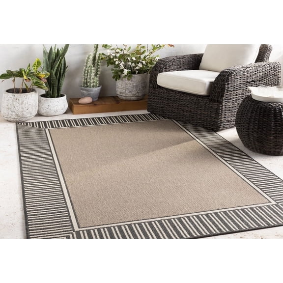 Livabliss Outdoor Rugs, 5ft Round Alfresco Cottage Brown Round Area Rug for Patio, Porch, Deck, Backyard, Waterproof Indoor Outdoor Carpet (5'3" x 5'3")
