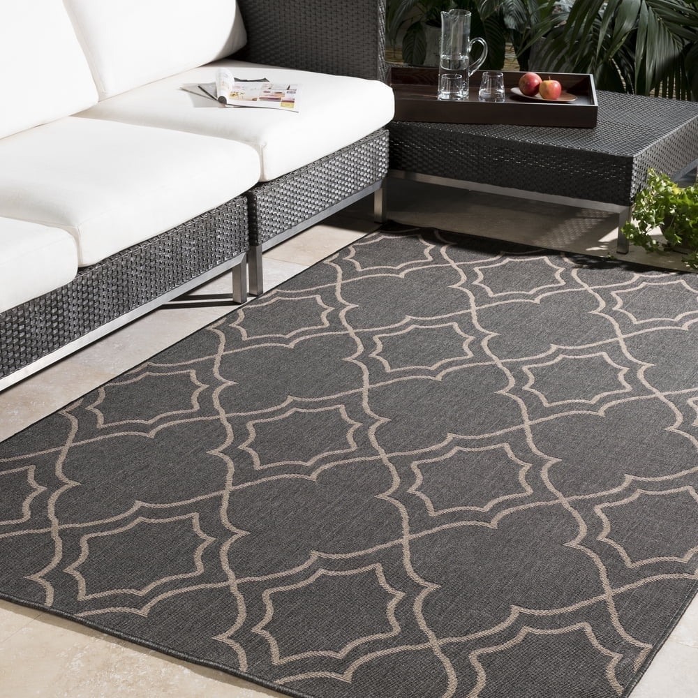 Handmade Trellis Black Viscose 5' x 7' Stain-Resistant Rug