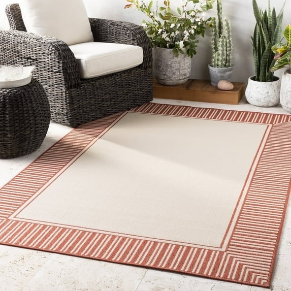 Livabliss Alfresco Bordered Area Rug, Burnt Orange ,7'3" Square
