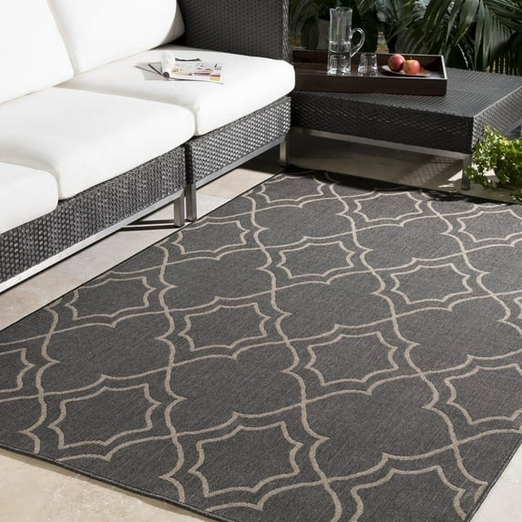 Livabliss Alfresco Trellis Outdoor Area Rug, Black/Camel ,7'3" x 10'6"