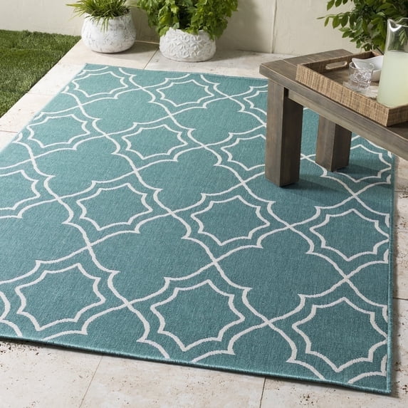 Livabliss Outdoor Rugs, 9x13 Alfresco Cottage Blue Area Rug for Patio, Porch, Deck, Backyard, Waterproof Indoor Outdoor Carpet (8'10" x 12'10")