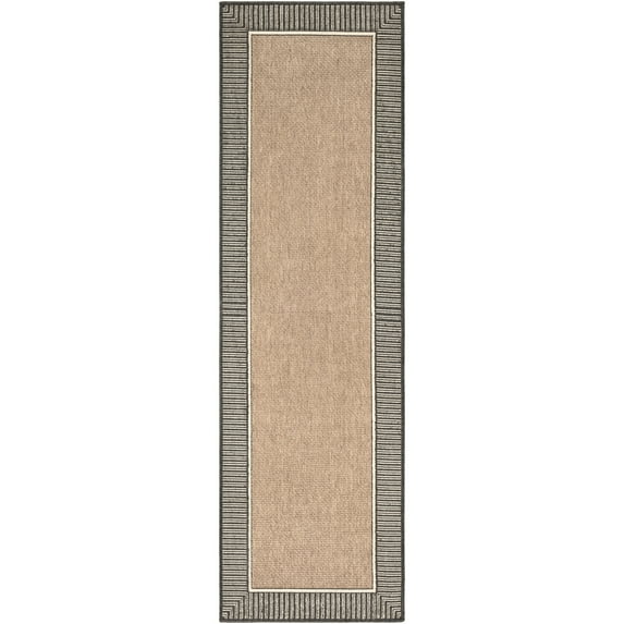 Livabliss Alfresco Bordered Runner Area Rug, Black/Camel ,2'5" x 11'10"