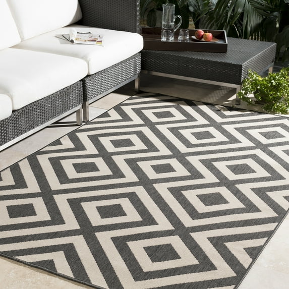 Livabliss Alfresco Geometric Runner Area Rug, Black and Cream ,8'10" x 12'10"