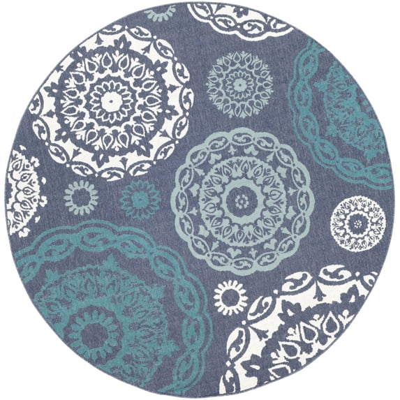 Livabliss Alfresco Medallion Runner Area Rug, Denim ,8'10" x 8'10"