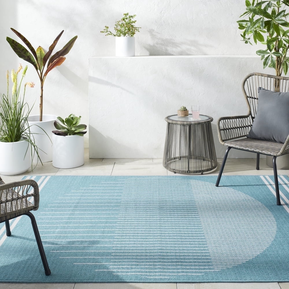Livabliss Outdoor Rugs, 2x4 Alfresco Modern Aqua Area Rug for Patio ...