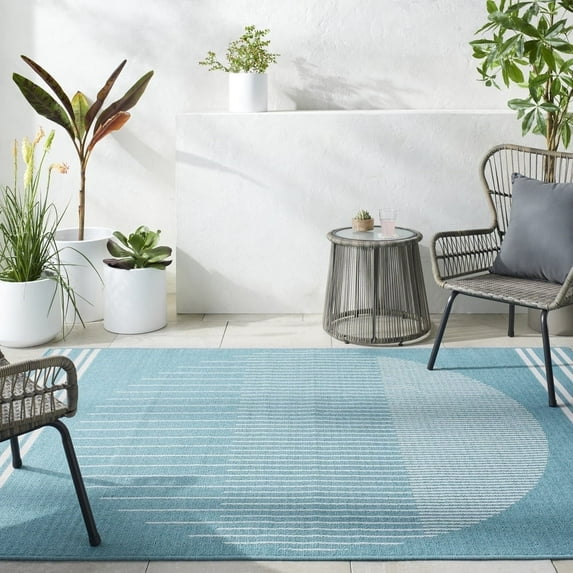 Livabliss Outdoor Rugs, 2x8 Alfresco Modern Aqua Runner Area Rug for Patio, Porch, Deck, Backyard, Waterproof Indoor Outdoor Carpet (2'5" x 7'10" Runner)