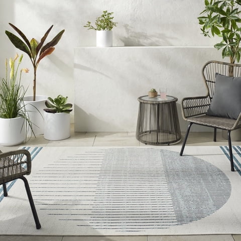 Livabliss Outdoor Rugs, 7x10 Alfresco Modern Ivory Area Rug for Patio, Porch, Deck, Backyard, Waterproof Indoor Outdoor Carpet (7'3" x 10'6")