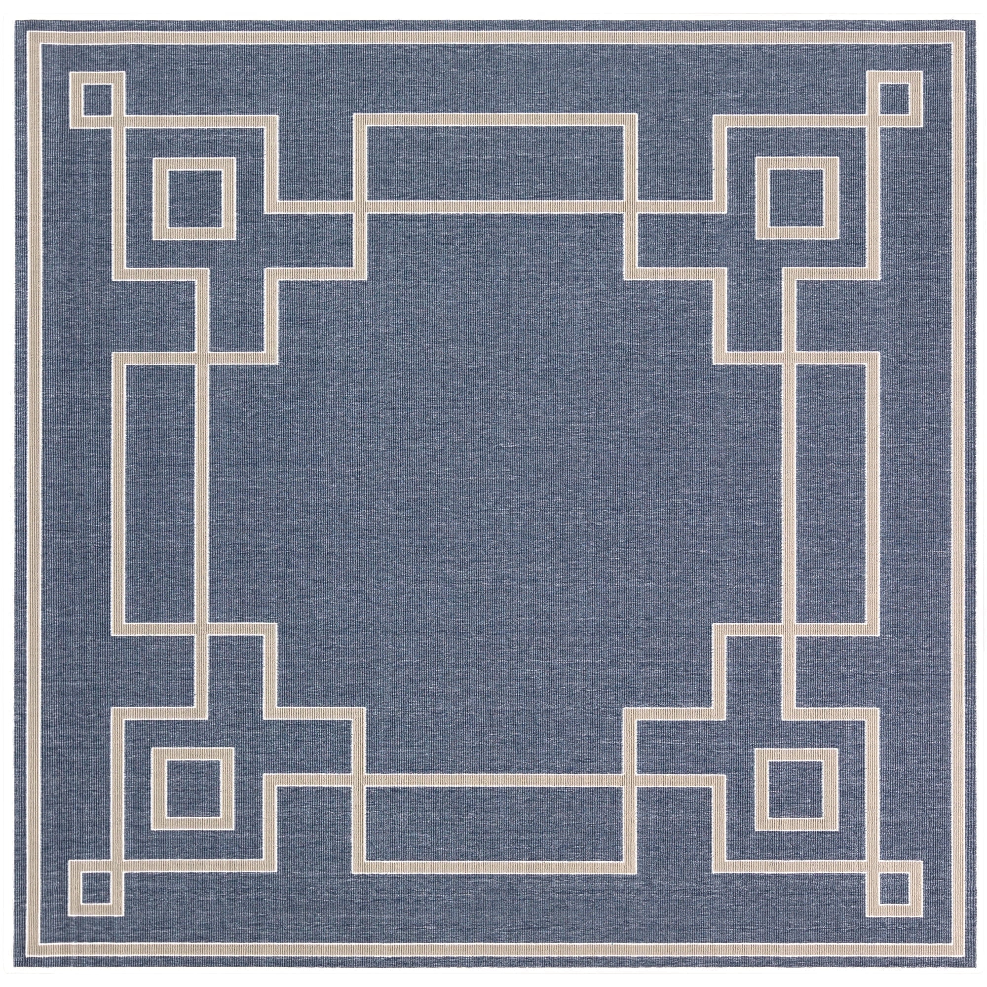 Square 8'9" Blue Geometric Easy-Care Outdoor Rug
