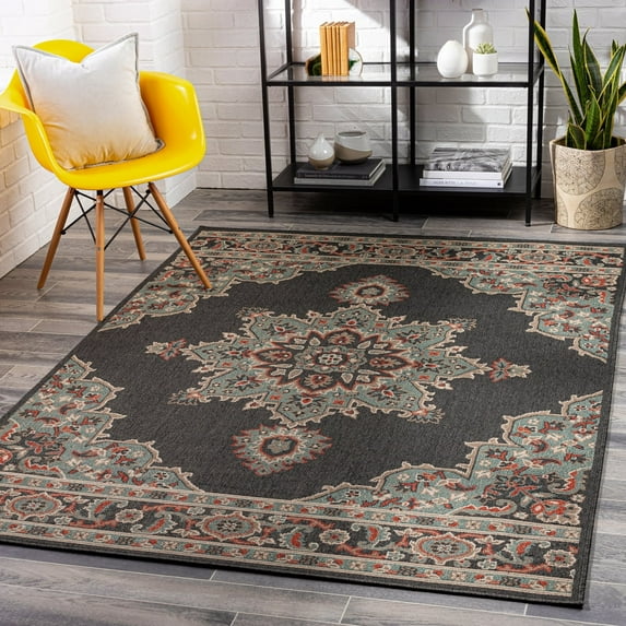 Livabliss Alfresco Vintage Indoor/Outdoor Area Rug,5'11" x 8'10",Dark Brown