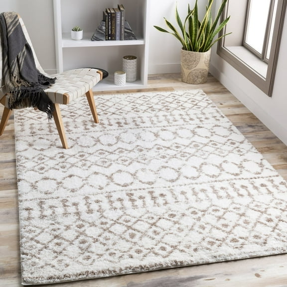 Livabliss Aliyah Shag Global Bohemian Area Rug,7'10" x 10',Brown/Cream