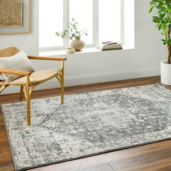Livabliss Alpharetta Vintage Medallion Area Rug,6'7" x 9',Medium Grey