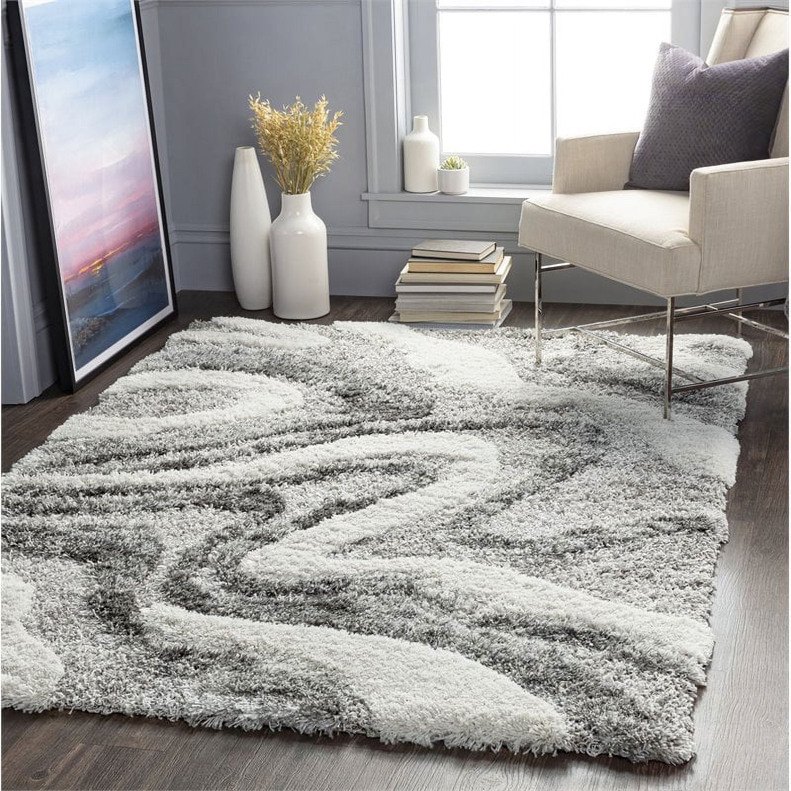 Dittman Abstract Gray Shag 5'3" x 7' Synthetic Rug
