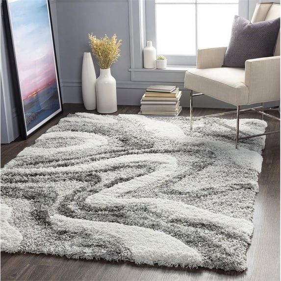 Livabliss Area Rugs for Living Room, 5x7 Alta Shag Modern Charcoal Rug, Bedroom Dining Room Home Decor Stain Resistant Carpet (5'3" x 7')
