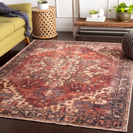 Livabliss Amelie Vintage Washable Area Rug,5'3" x 7'3",Rust