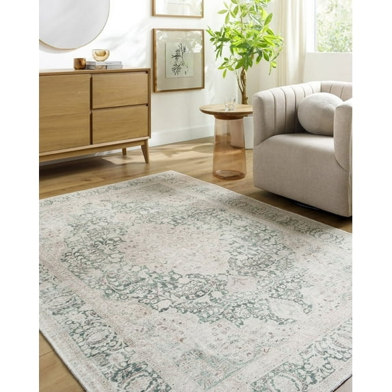 Livabliss Washable Rugs for Living Room, 2x3 Amelie Traditional Medium Green Area Rug, Bedroom Dining Room Home Decor Stain Resistant Carpet (2' x 2'11")