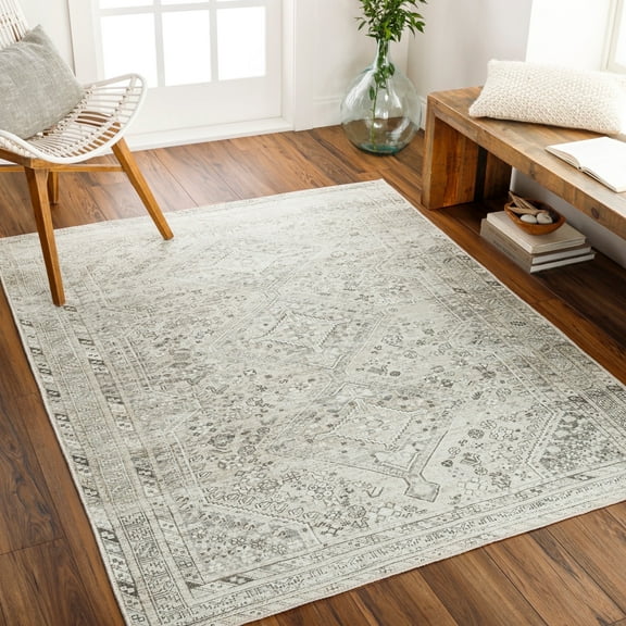 Livabliss Amelie Vintage Washable Area Rug,5'3" x 7'3",Beige/Sage