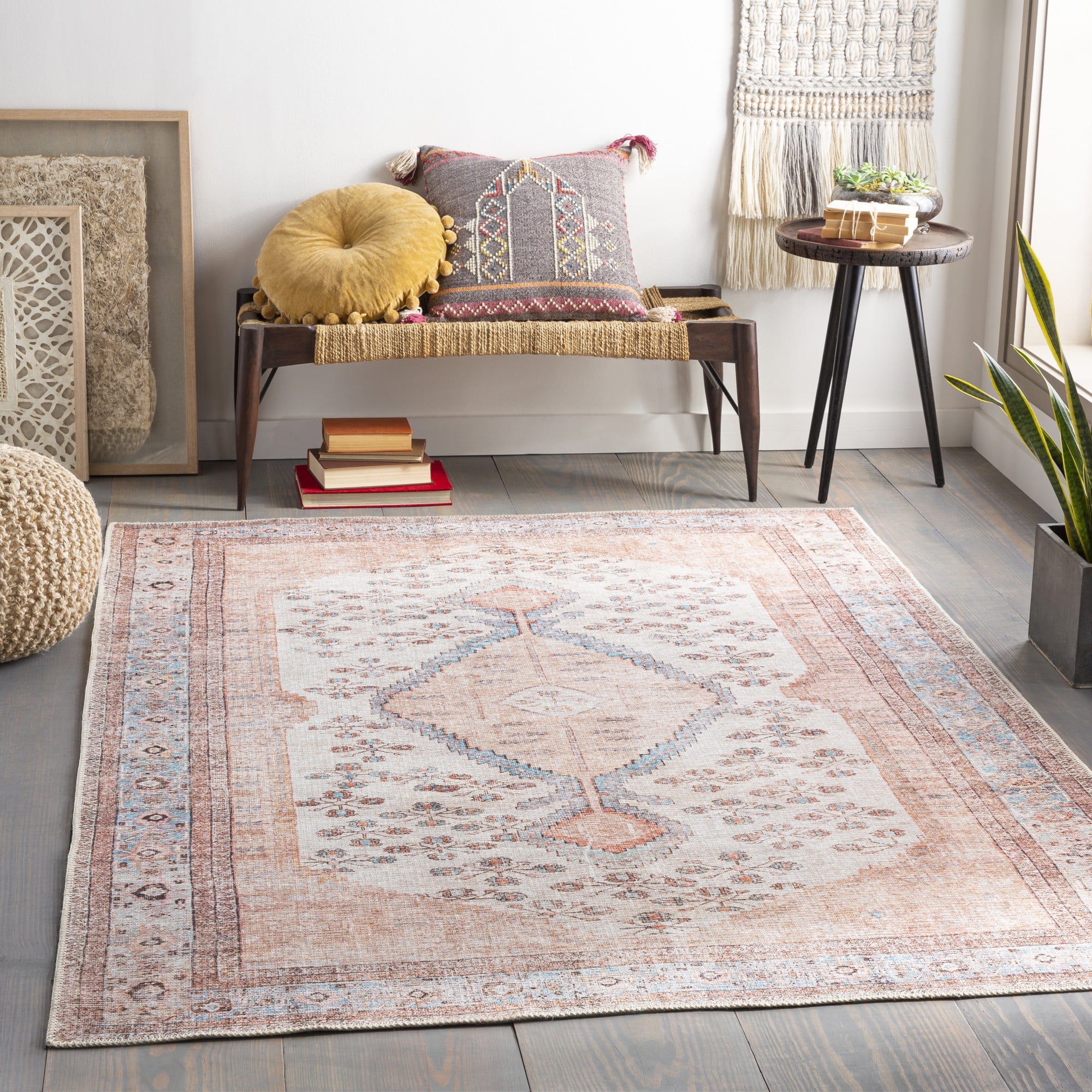 Livabliss Amelie Vintage Washable Area Rug,5'3" x 7'3",Blush