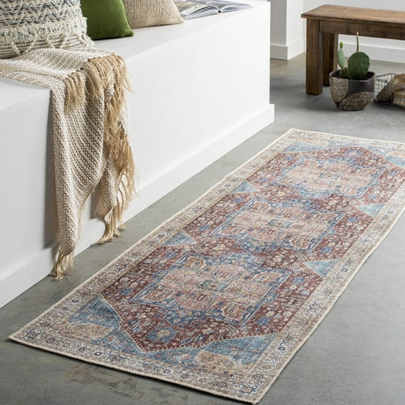 Livabliss Amelie Vintage Washable Area Rug,5'3" x 7'3",Rust/Blue
