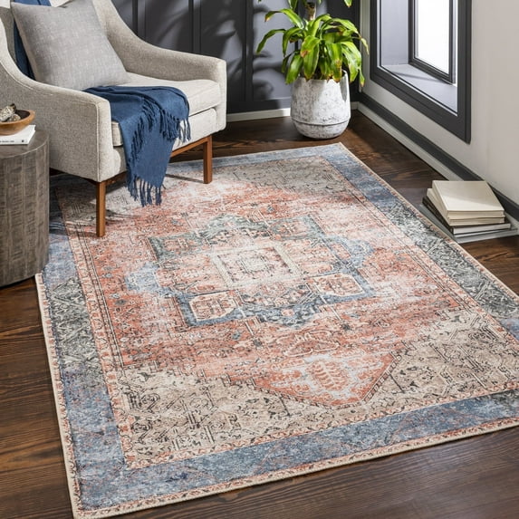 Livabliss Washable Rugs for Living Room, 5x7 Amelie Traditional Pink Area Rug, Bedroom Dining Room Home Decor Stain Resistant Carpet (5'3" x 7'3")