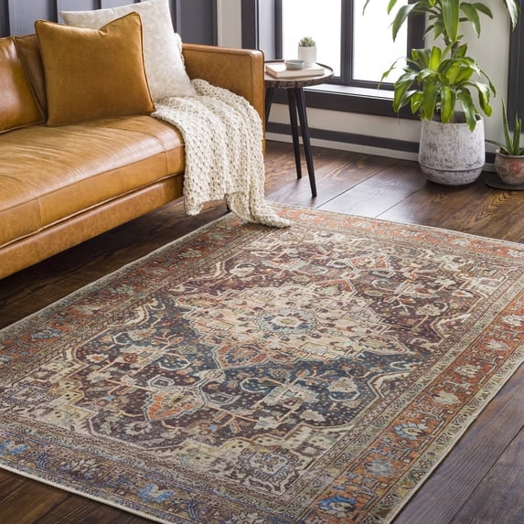 Livabliss Amelie Vintage Washable Area Rug,7'10" x 10'2",Dark Blue/Beige