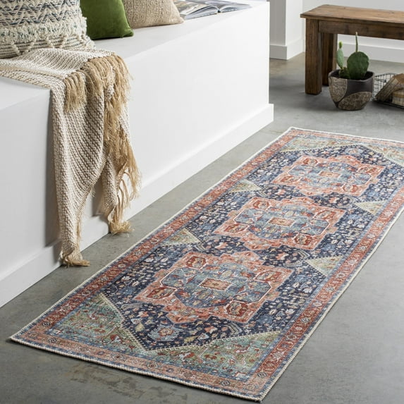 Livabliss Washable Rugs for Living Room, 9x12 Amelie Traditional Blue Area Rug, Bedroom Dining Room Home Decor Stain Resistant Carpet (8'10" x 12')