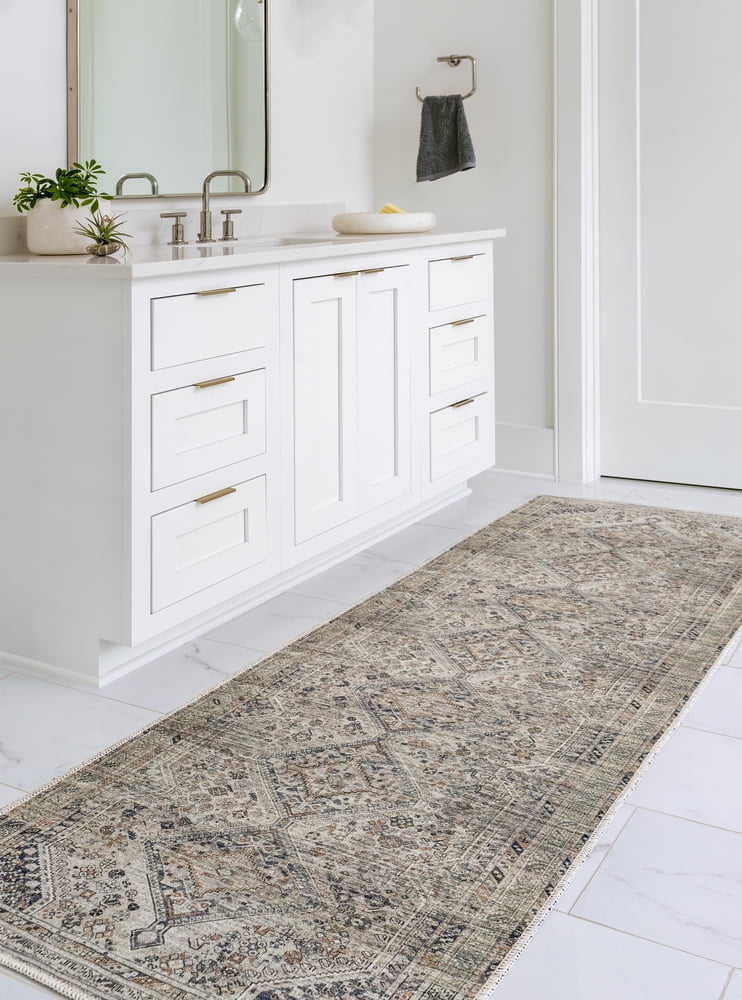 Amelie Vintage Washable Brown Chenille Runner Rug