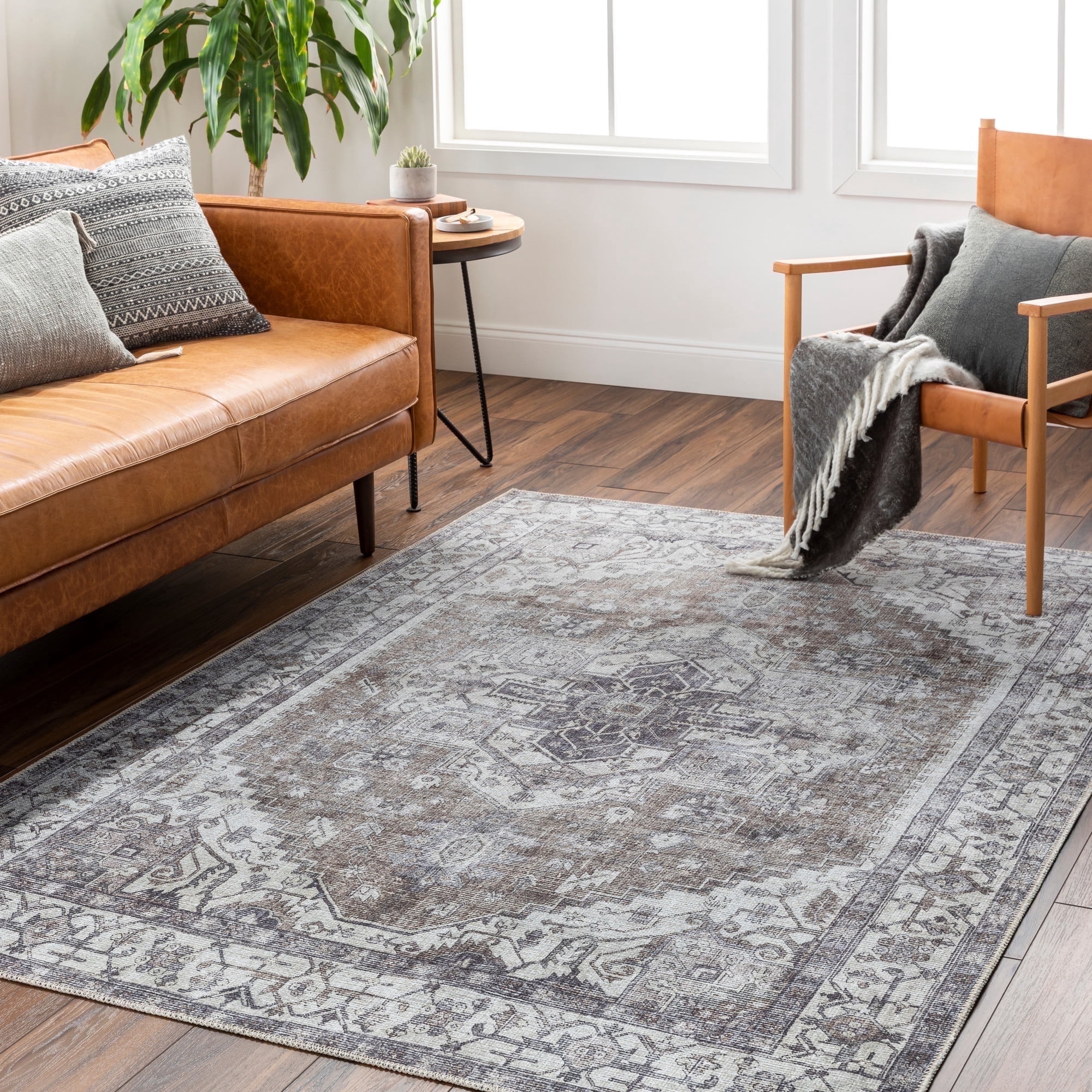 Livabliss Washable Rugs for Living Room, 3x8 Amelie Traditional Medium Brown Runner Area Rug, Bedroom Dining Room Home Decor Stain Resistant Carpet (2'7" x 7'10" Runner)