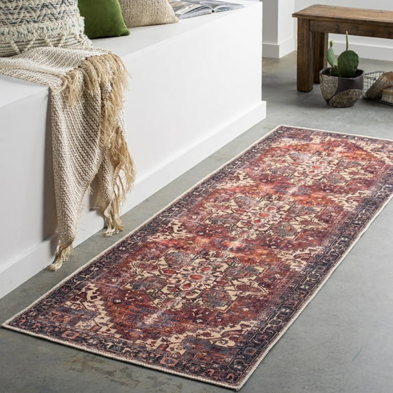 Livabliss Washable Rugs for Living Room, 3x8 Amelie Traditional Red Runner Area Rug, Bedroom Dining Room Home Decor Stain Resistant Carpet (2'7" x 7'10" Runner)