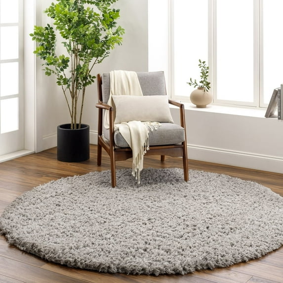 Livabliss Area Rugs for Living Room, 7ft Round Angora Modern Medium Gray Round Rug, Bedroom Dining Room Home Decor Stain Resistant Carpet (6'7" x 6'7")