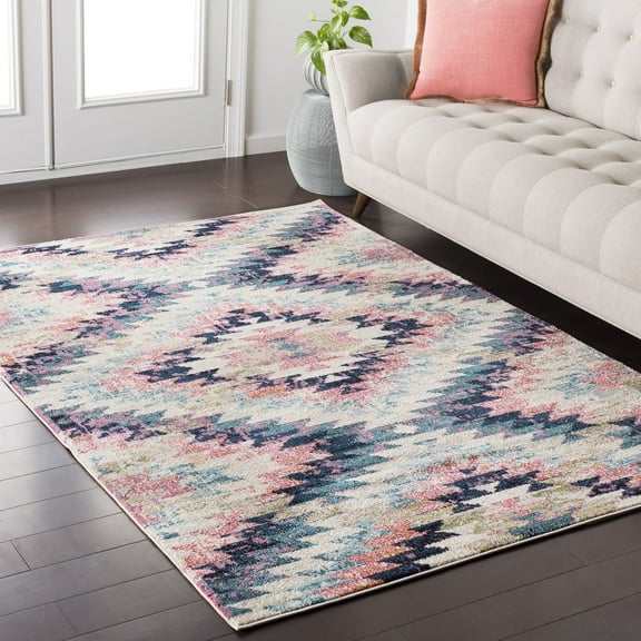 Livabliss Area Rugs for Living Room, 5x7 Anika Rustic White Rug, Bedroom Dining Room Home Decor Stain Resistant Carpet (5'3" x 7'3")