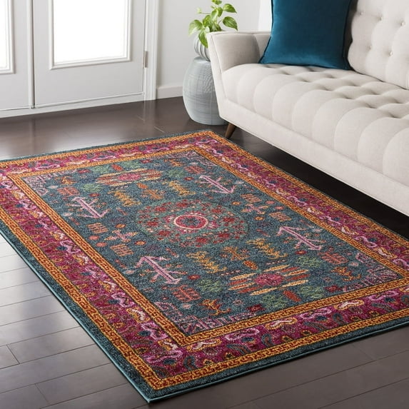 Livabliss Area Rugs for Living Room, 5x7 Anika Traditional Blue Rug, Bedroom Dining Room Home Decor Stain Resistant Carpet (5'3" x 7'3")