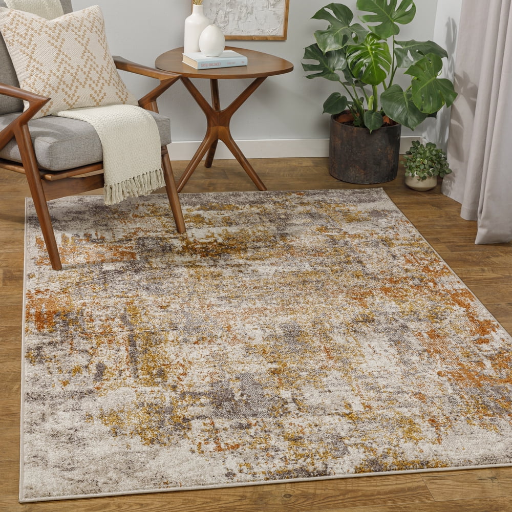 Ankara Medium Brown and Rust Abstract 5'2" x 7' Area Rug